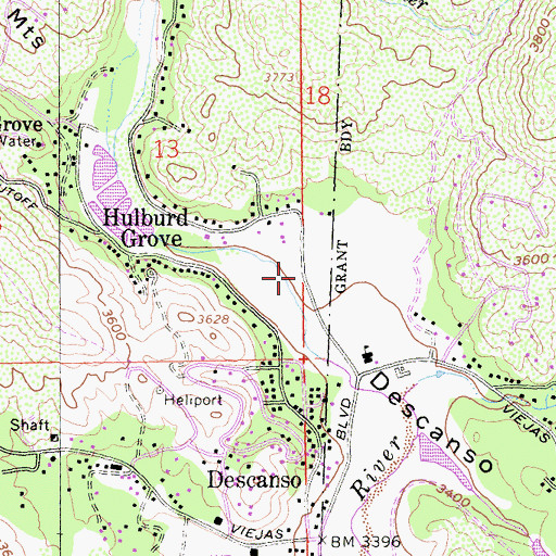 Topographic Map of CAL FIRE Descanso Fire Station 45, CA