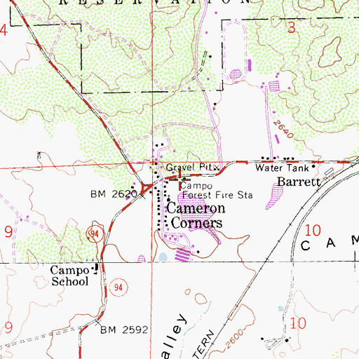 Topographic Map of CAL FIRE Campo Fire Station, CA