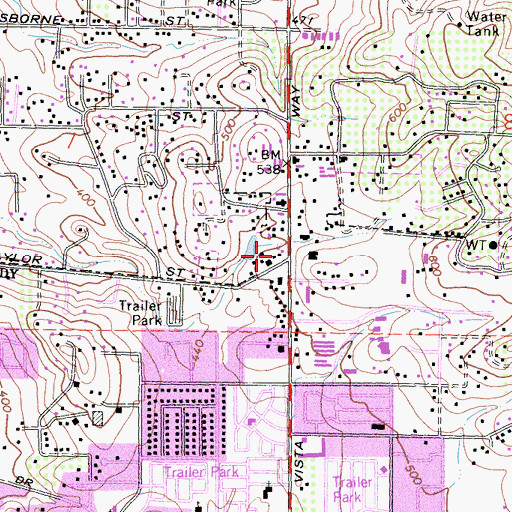 Topographic Map of Vista Fire Department Station 3, CA