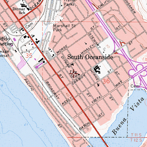 Topographic Map of Oceanside Fire Department Station 2, CA