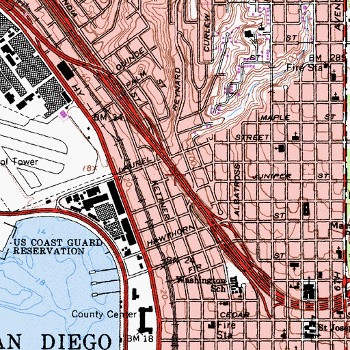 Topographic Map of San Diego Fire - Rescue Department Station 3, CA