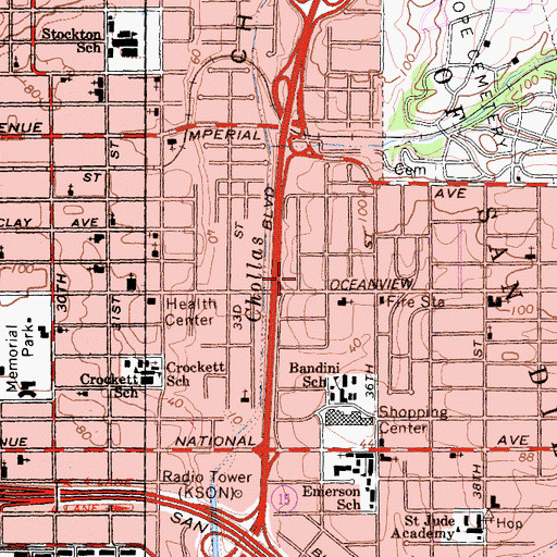 Topographic Map of San Diego Fire - Rescue Department Station 19, CA