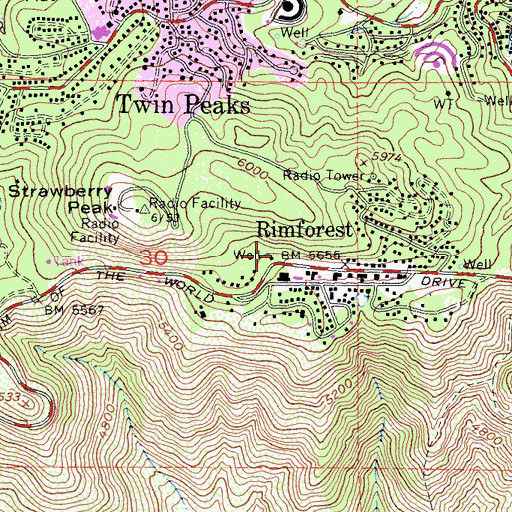 Topographic Map of Crest Forest Fire Protection District Station 6, CA