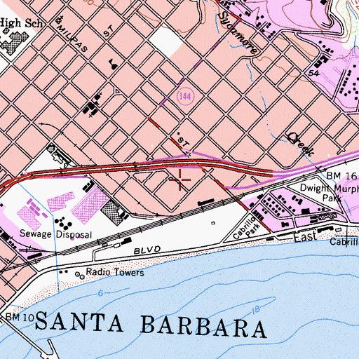 Topographic Map of Santa Barbara City Fire Department Station 2, CA
