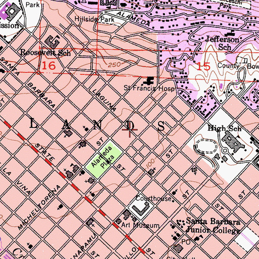 Topographic Map of Santa Barbara City Fire Department Station 3, CA