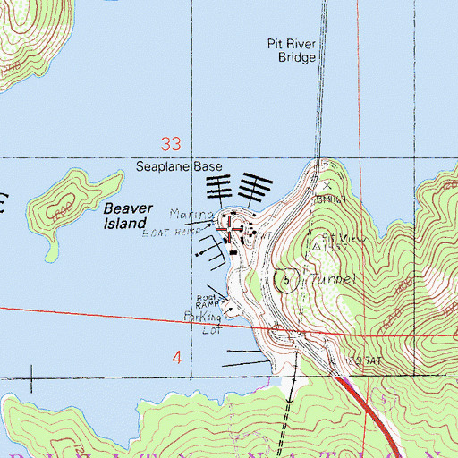 Topographic Map of Bridge Bay Resort, CA