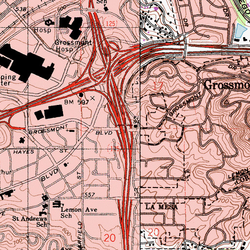 Topographic Map of Heartland Fire and Rescue La Mesa Station 13, CA