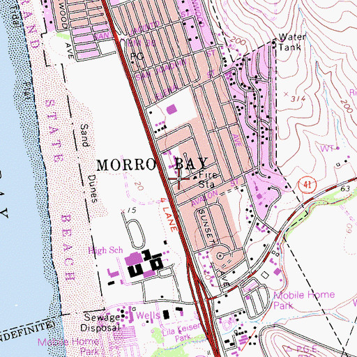 Topographic Map of Morro Bay Fire Department Station 2, CA