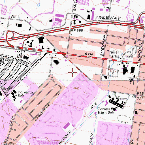 Topographic Map of Corona Fire Department Station 3, CA