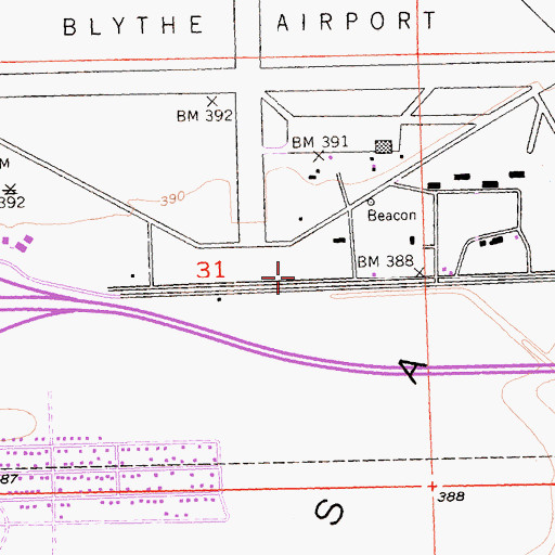 Topographic Map of Riverside County Fire Department Station 45 Blythe Air Base, CA