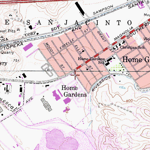 Topographic Map of Riverside County Fire Department Station 13 - Home Gardens, CA