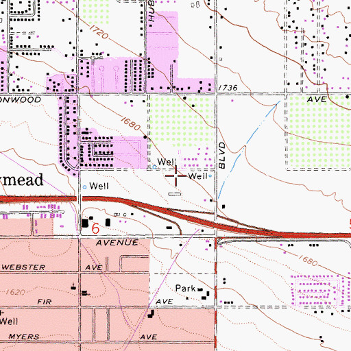 Topographic Map of Riverside County Fire Department Station 2 Sunnymead, CA