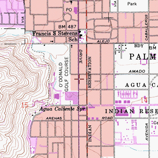 Topographic Map of Palm Springs Fire Department Station 1, CA