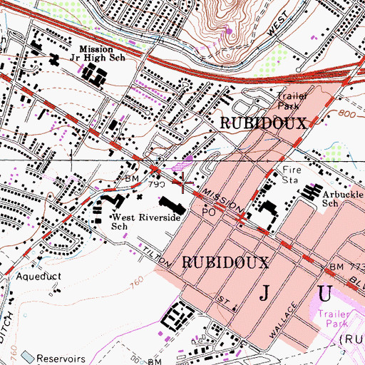 Topographic Map of Riverside County Fire Department Fire Station 38 Rubidoux, CA