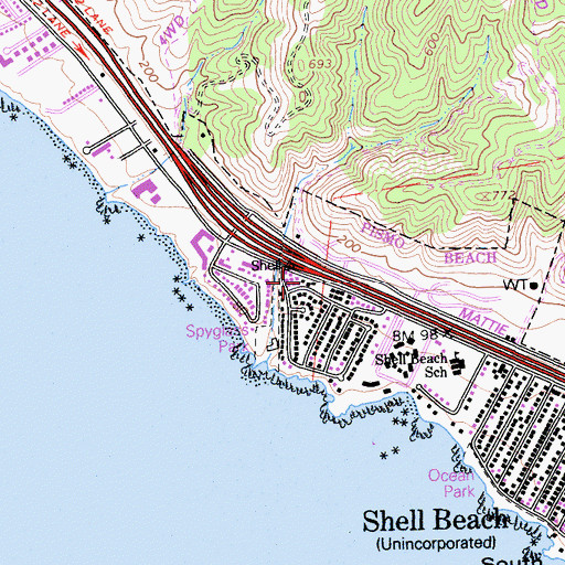 Topographic Map of California Department of Forestry and Fire Protection Station 63 Shell Beach, CA