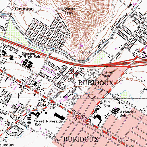 Topographic Map of Speedway Volunteer Fire Department, CA