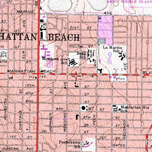 Topographic Map of Manhattan Beach Fire Department Station 2, CA