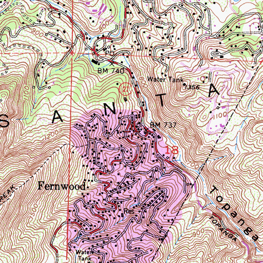 Topographic Map of Los Angeles County Fire Department Station 69, CA