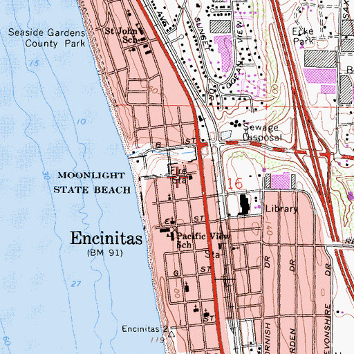 Topographic Map of Encinitas Fire Department Station 1, CA