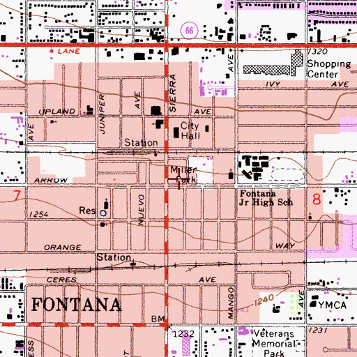 Topographic Map of San Bernardino County Fire Department Station 71, CA