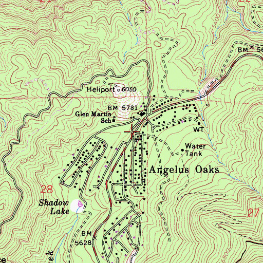 Topographic Map of San Bernardino County Fire Department  Angelus Oaks Station 98, CA
