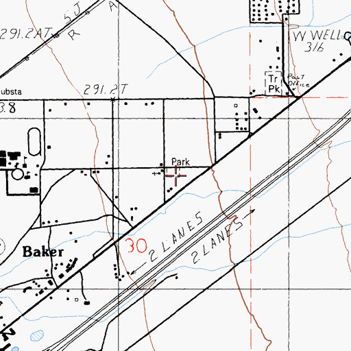 Topographic Map of San Bernardino County Fire Department Station 53 Baker, CA