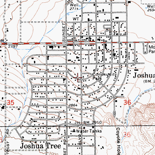 Topographic Map of San Bernardino County Fire Department Station 36 Joshua Tree, CA
