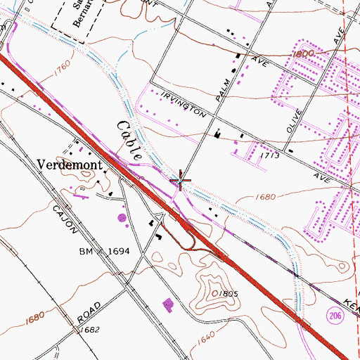 Topographic Map of San Bernardino City Fire Department Station 232, CA