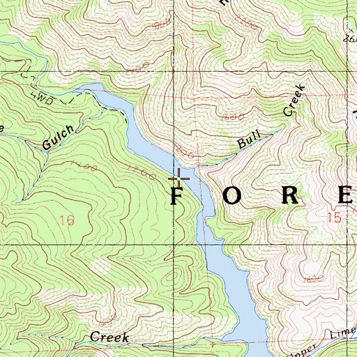 Topographic Map of Bull Creek, CA