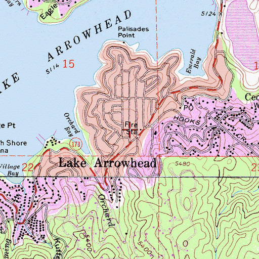 Topographic Map of San Bernardino County Fire Department Station 93 - Lake Arrowhead, CA