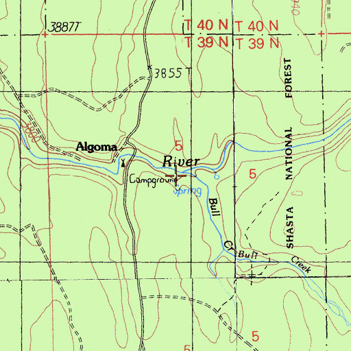 Topographic Map of Bull Creek, CA
