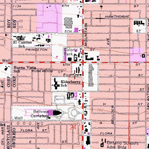 Topographic Map of Ontario Fire Department Station 4, CA