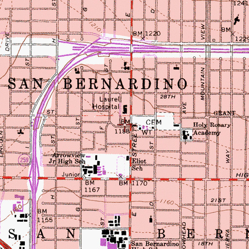 Topographic Map of San Bernardino City Fire Department Station 224, CA