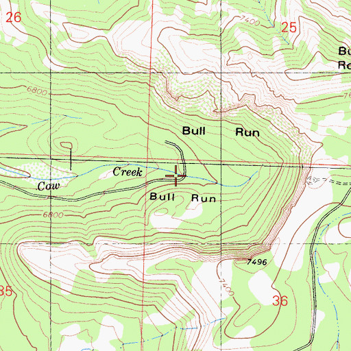 Topographic Map of Bull Run, CA