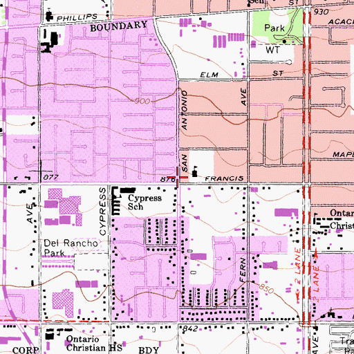 Topographic Map of Ontario Fire Department Station 2, CA