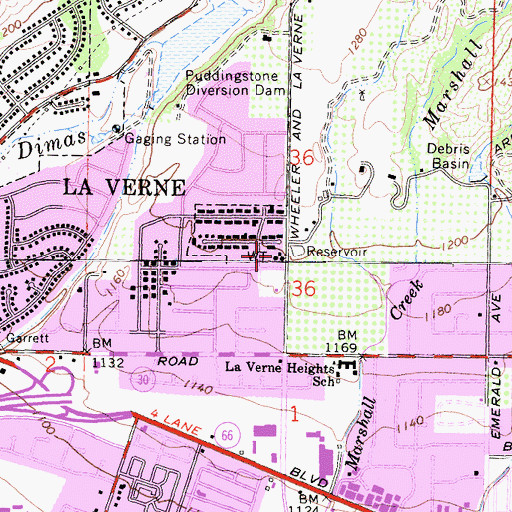 Topographic Map of La Verne Fire Department Station 2, CA