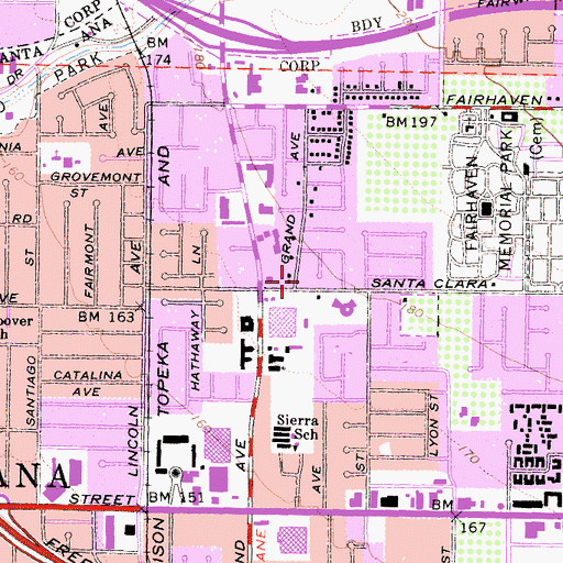 Topographic Map of Santa Ana Fire Department Station 10, CA