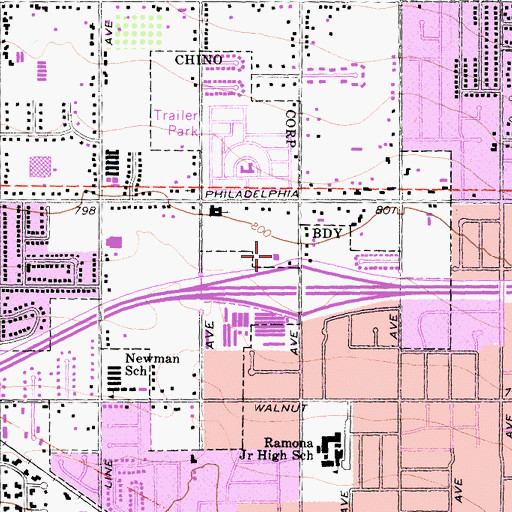 Topographic Map of Chino Valley Fire District Station 65, CA