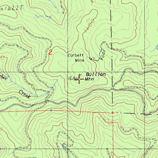 Topographic Map of Bullion Mountain, CA