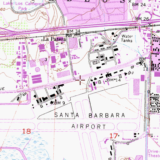 Topographic Map of Santa Barbara City Fire Department Station 8, CA