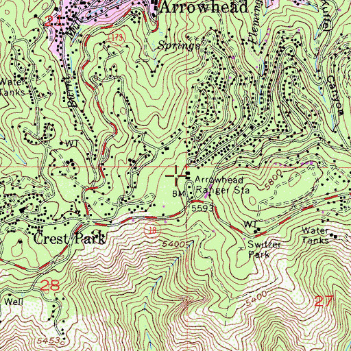 Topographic Map of San Bernardino National Forest Arrowhead Ranger Station, CA