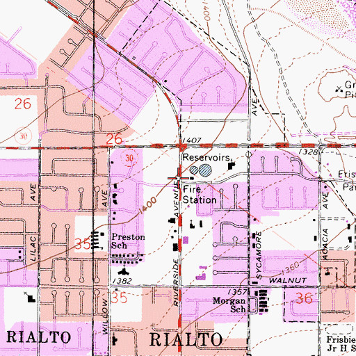 Topographic Map of Rialto Fire Department Station 202, CA