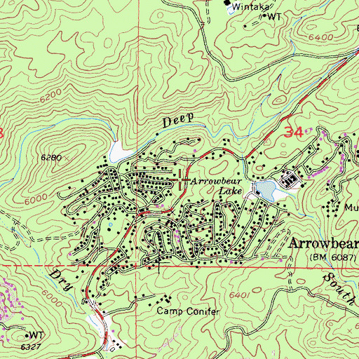 Topographic Map of Arrowbear Lake Fire Department Station 271, CA