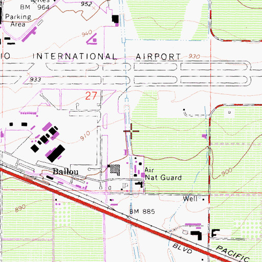 Topographic Map of Ontario International Airport Fire Department, CA