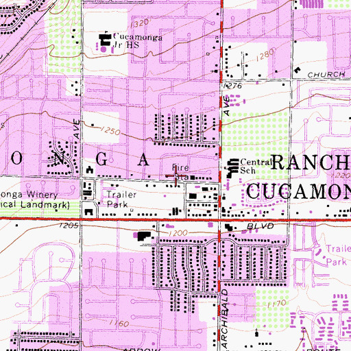 Topographic Map of Rancho Cucamonga Fire Protection District Station 172, CA