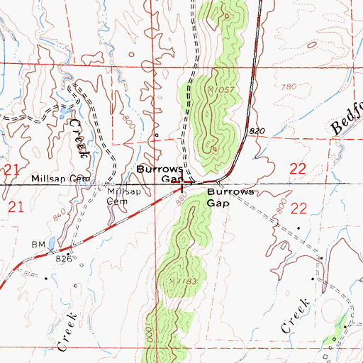 Topographic Map of Burrows Gap, CA