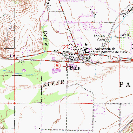 Topographic Map of Pala Reservation Fire Department, CA