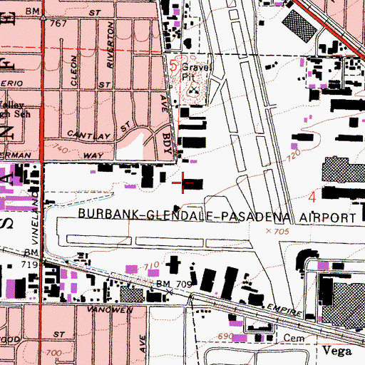 Topographic Map of Bob Hope Airport Fire Department, CA