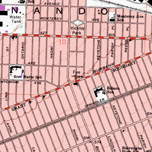 Topographic Map of City of Burbank Fire Department Station 14, CA