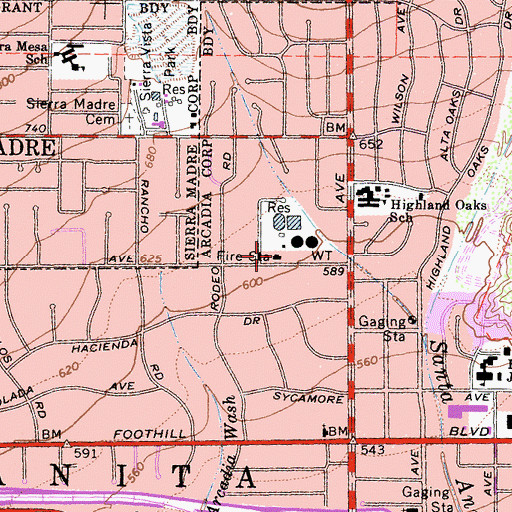 Topographic Map of City of Arcadia Fire Department Station 107, CA